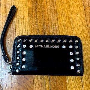 Michael Kors black patent studded wristlet wallet